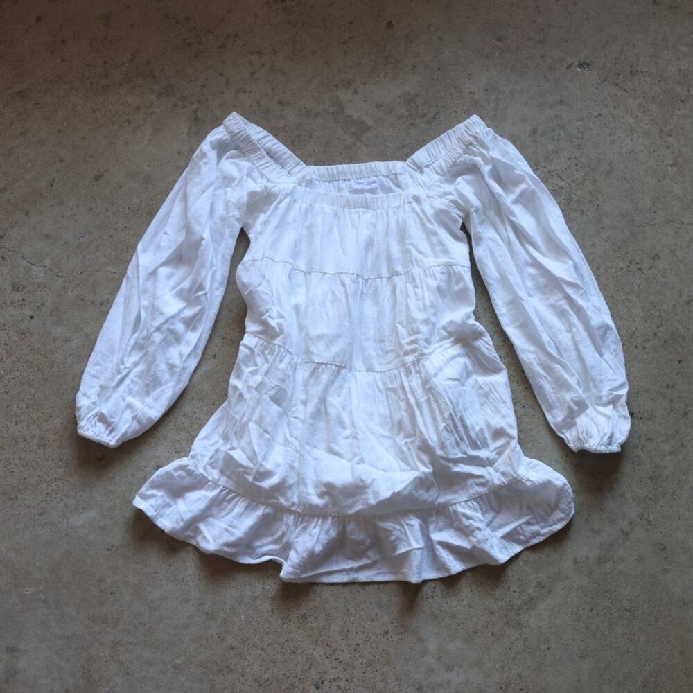 American Threads White Off Shoulder Mini Dress Small 100% Cotton Cottagecore